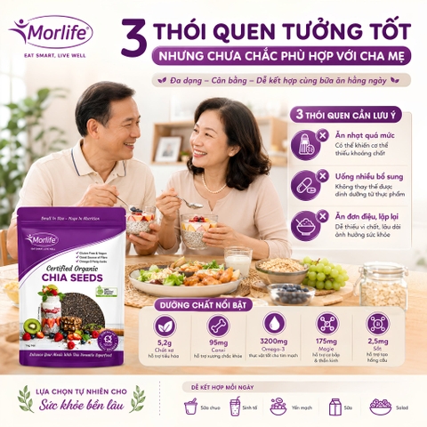 Hạt Chia Hữu Cơ Morlife Certified Organic Chia Seeds 500g - Siêu Thực Phẩm Giàu Protein, Omega-3 & Chất Xơ Hữu Cơ Tự Nhiên