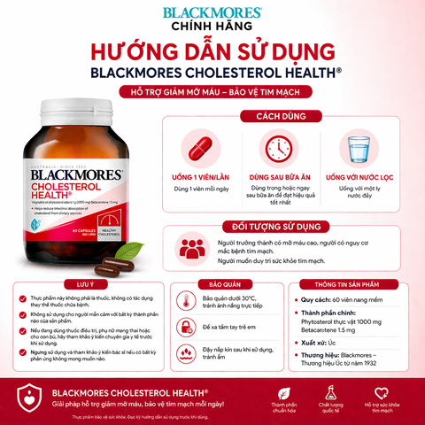 Viên uống giảm mỡ máu blackmores cholesterol health 60 viên