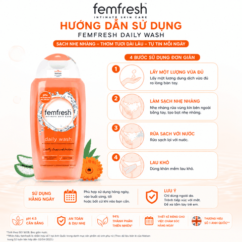 Dung dịch vệ sinh phụ nữ cao cấp hàng ngày femfresh daily wash 250ml