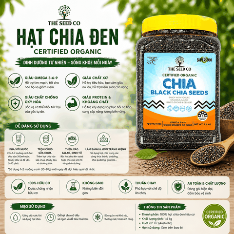 Hạt chia đen The Seed Co certified organic chia seeds 1.6 kg hạt chia đen
