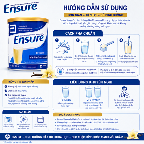 Sữa bột Ensure Đức hương vani giàu dinh dưỡng hộp 400g