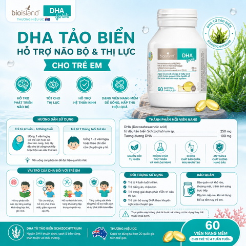 Bổ sung Bio Island DHA for kids cho bé 60 viên từ 4 tuần tuổi trở lên
