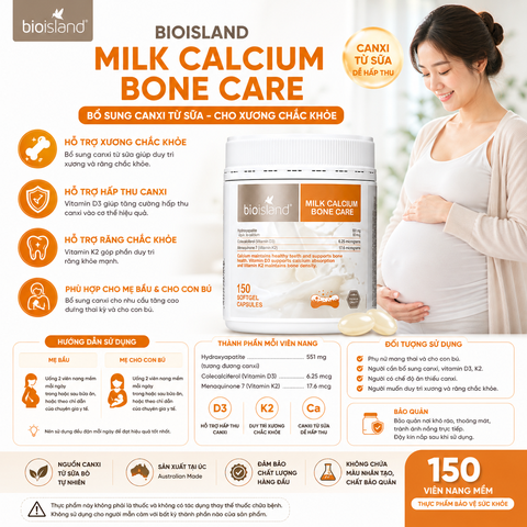 Bio Island Milk Calcium Bone Care 150 Viên – Canxi Sữa Tự Nhiên Hỗ Trợ Xương Khớp Cho Gia Đình