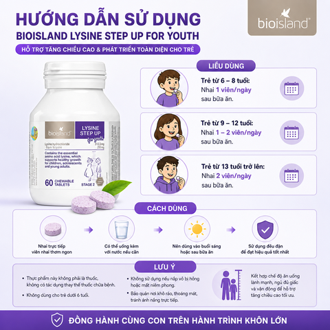 Viên nhai bioisland lysine tăng chiều cao cho trẻ từ 6 tuổi trở lên hộp 60 viên