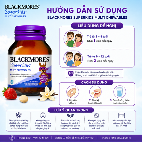Vitamin tổng hợp Blackmores Superkids Multi Chewables hộp 60 viên bổ sung khoáng chất cho trẻ