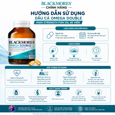 Dầu Cá Blackmores Omega Double High Strength Fish Oil 90 Viên – Gấp Đôi Omega-3 Cho Tim, Não Và Mắt