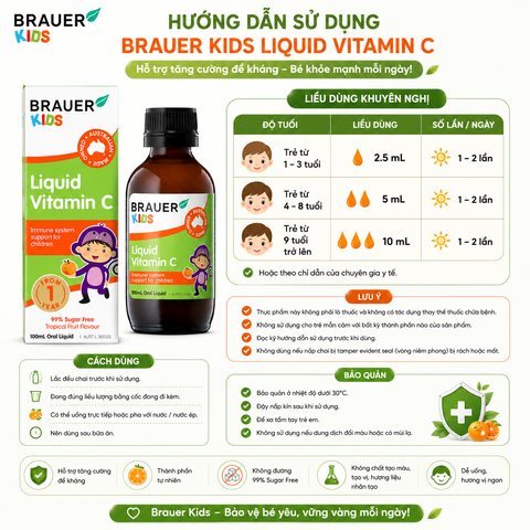 Siro vitamin c brauer baby kids liquid cho trẻ trên 1 tuổi tăng cường đề kháng chai 100ml