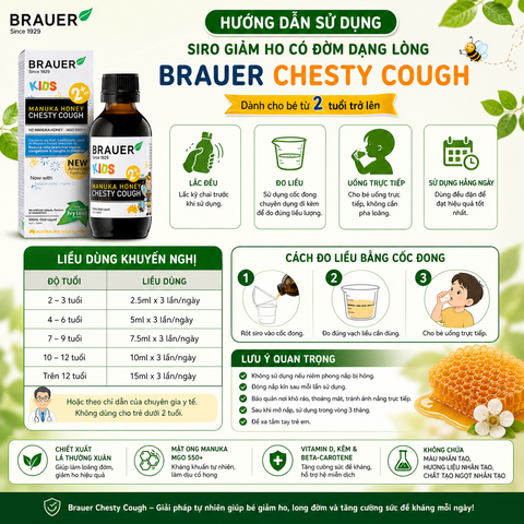 Siro giảm ho có đờm dạng lỏng Brauer Chesty Cough cho bé từ 2 tuổi trở lên 100ml
