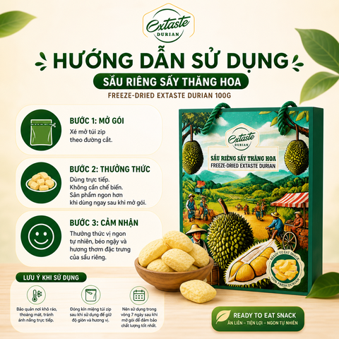 Sầu riêng sấy thăng hoa Freeze Dried Extaste Durian 100g Ready to eat Snack