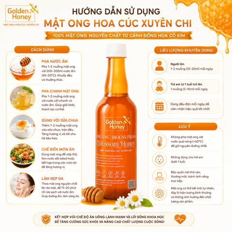 Mật ong rừng hoa xuyến chi golden honey bidens pilosa blossom honey - mật ong nguyên chất từ cánh đồng hoa cỏ kim 500ml