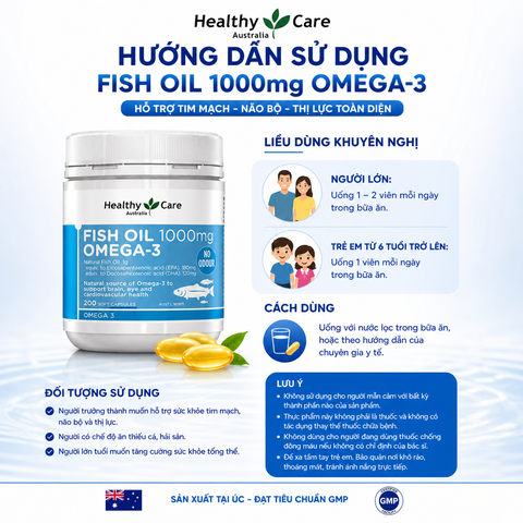 Healthy Care Fish Oil 1000mg Omega-3 200 Soft Capsules