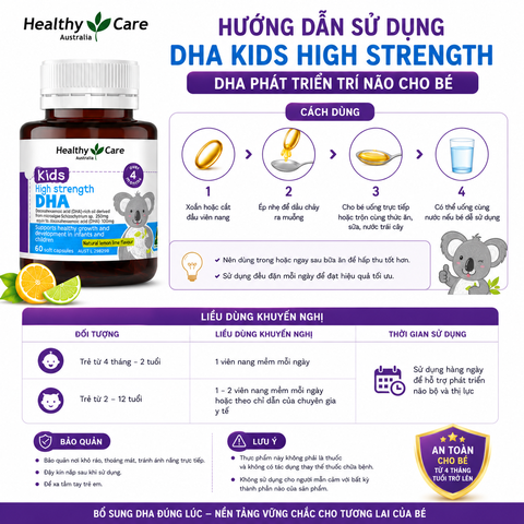 DHA Healthy Care Kids High Strength phát triển trí não cho bé 60 viên