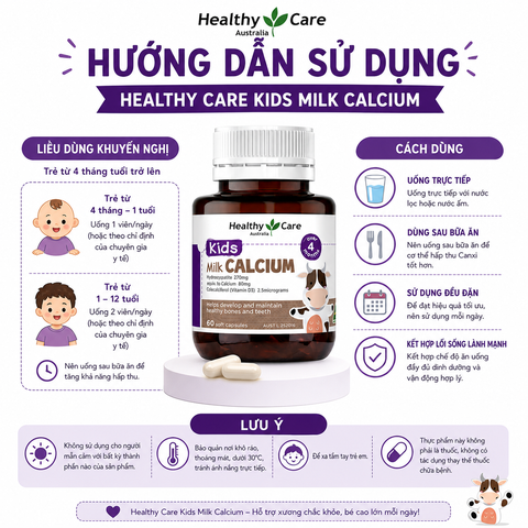 Canxi sữa cho bé Healthy Care Kids Milk Calcium 60 viên