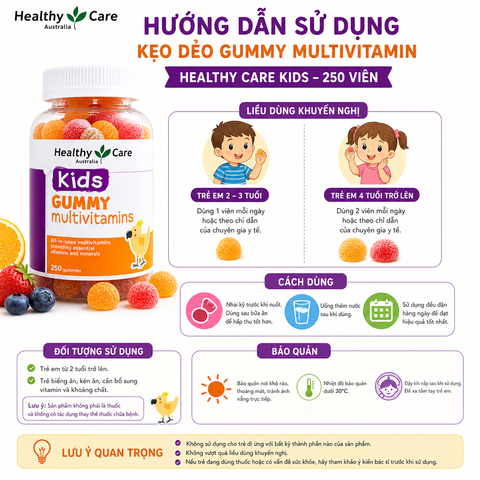 Vitamin tổng hợp Gummy Multivitamin Healthy Care kẹo dẻo bổ sung vitamin cho bé 250 viên