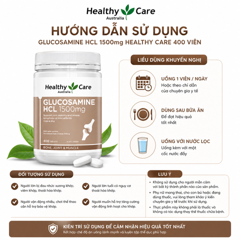 Viên uống xương khớp Glucosamine HCL 1500mg Healthy Care 400 viên