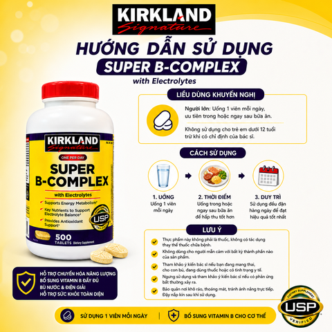 Vitamin B tổng hợp Super B-Complex Kirkland Signature hộp 500 viên