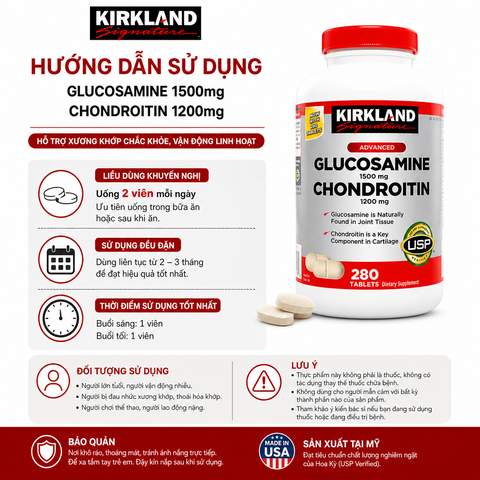 Glucosamine 1500mg Chondroitin 1200mg Kirkland Signature hộp 280 viên