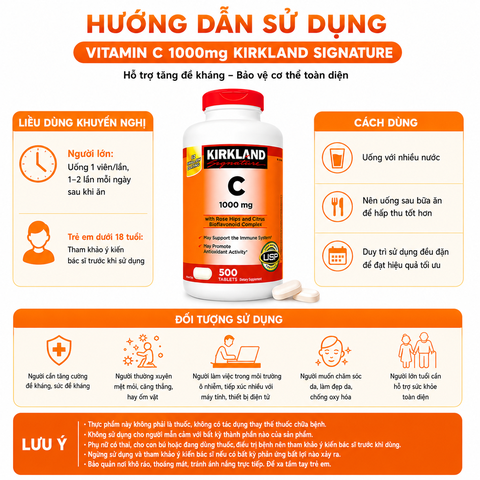 Vitamin C 1000mg Kirkland Signature hỗ trợ tăng đề kháng hộp 500 viên
