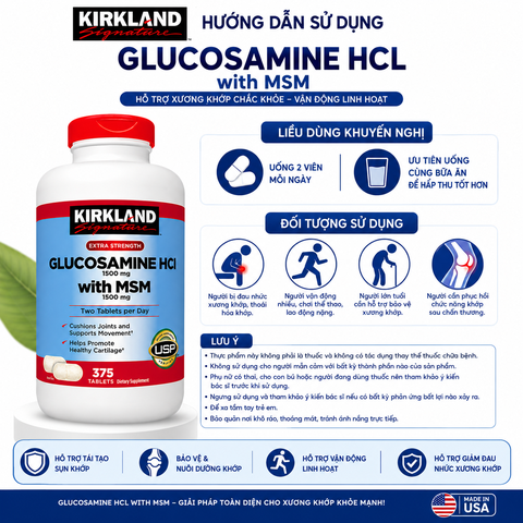Thực phẩm bảo vệ sức khỏe Signature Glucosamine HCL With MSM hỗ trợ xương khớp hộp 375 viên