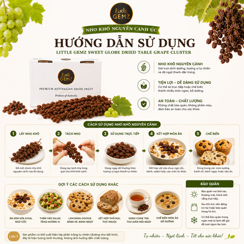 Nho khô nguyên cành Úc Little Gemz Sweet Globe Dried Table Grape Cluster 7kg