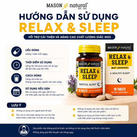 Viên uống Mason Natural Relax & Sleep Hỗ trợ cải thiện và nâng cao chất lượng giấc ngủ 90 viên