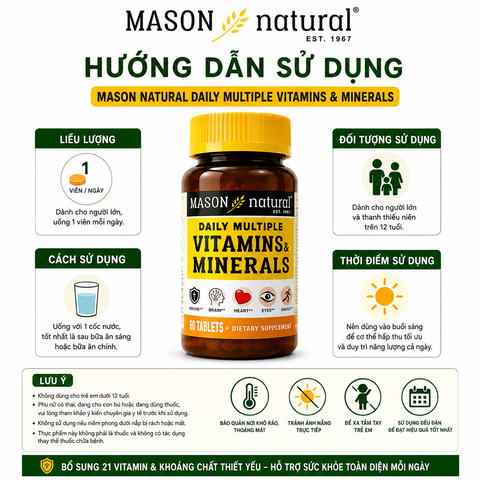 Viên vitamin và khoáng tổng hợp Mason Natural Daily Multiple Vitamins With Minerals 60 viên