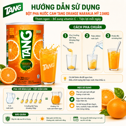 Bột pha nước cam Tang Orange Naranja Mỹ tốt cho sức khỏe 2.04kg
