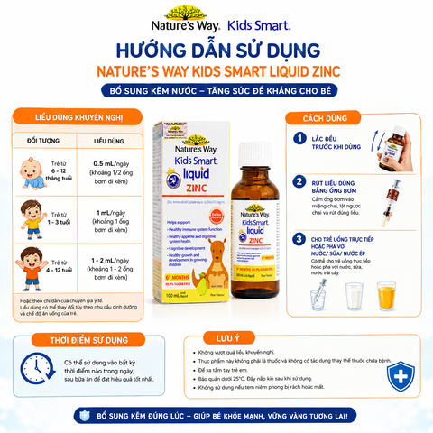 Nature’s Way Kids Smart Liquid ZinC 100ml – Bổ sung kẽm nước tăng sức đề kháng cho bé