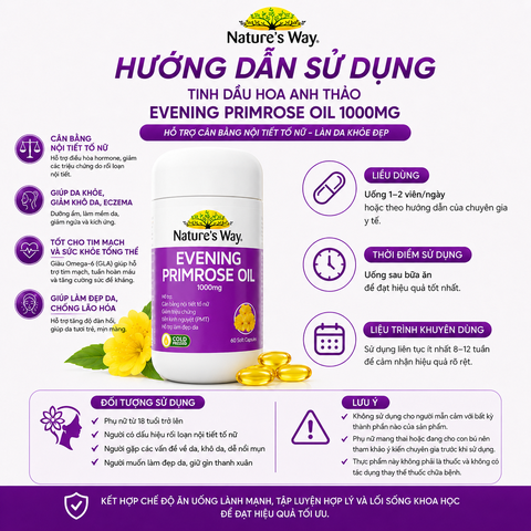 Tinh dầu hoa Anh Thảo Nature's Way evening primrose oil hỗ trợ cân bằng nội tiết tố nữ 60 viên