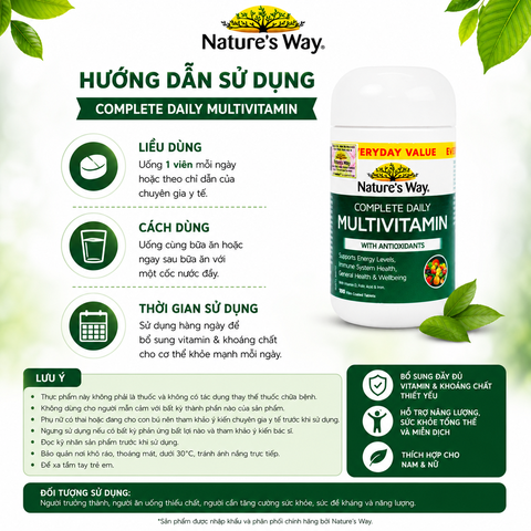 Vitamin tổng hợp Nature’s Way Complete Daily Multivitamin100 Viên bổ sung vitamin và khoáng chất