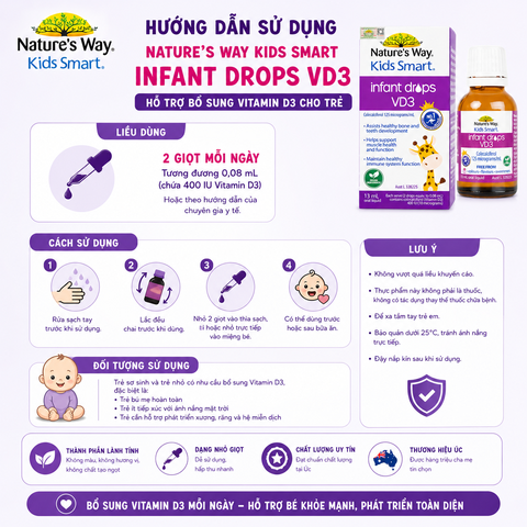 Nature's Way Kids Smart Infant Drops VD3 - Hỗ trợ bổ sung Vitamin D3 cho trẻ - Hộp 13ml