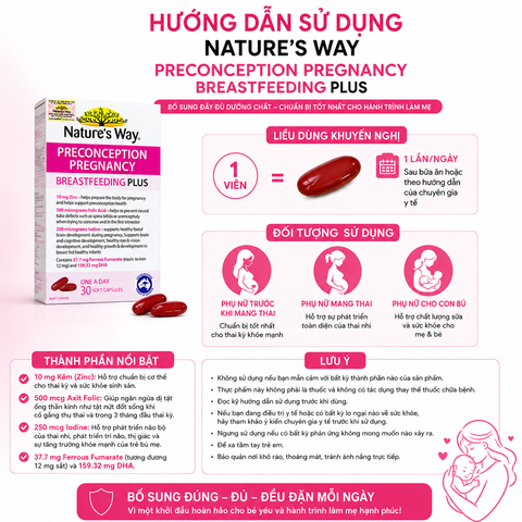 Nature's Way PreConception Pregnancy Breastfeeding Plus - Bổ sung vitamin tổng hợp cho bà bầu
