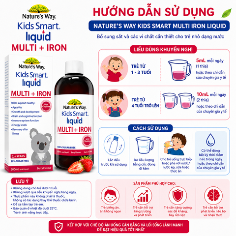 Nature's Way Kids Smart Multi Iron Liquid 200ml - Hỗ trợ bổ sung sắt và các vi chất cần thiết cho trẻ nhỏ dạng nước