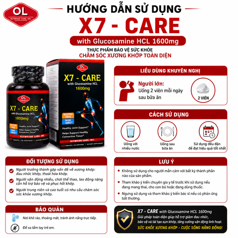 Chăm sóc sức khỏe xương khớp Olympian Labs X7 - Care-Glucosamin HCL 1600mg hộp 60 viên