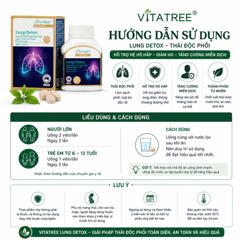 Thải độc phổi vitatree lung detox 60 viên hỗ trợ hệ ho hấp, giảm ho