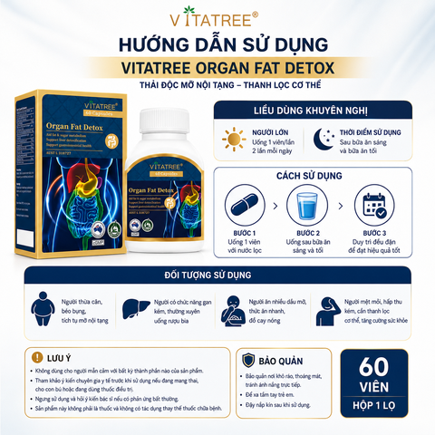 Thải độc mỡ nội tạng vitatree organ fat detox thanh lọc cơ thể hộp 60 viên
