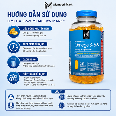 Viên Uống Dầu Cá Bổ Sung Omega 3-6-9 Member’s Mark Mẫu Mới 300 Viên