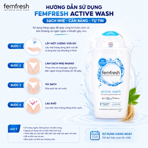 Dung dịch vệ sinh phụ nữ cao cấp năng động Femfresh Active Wash 250ml