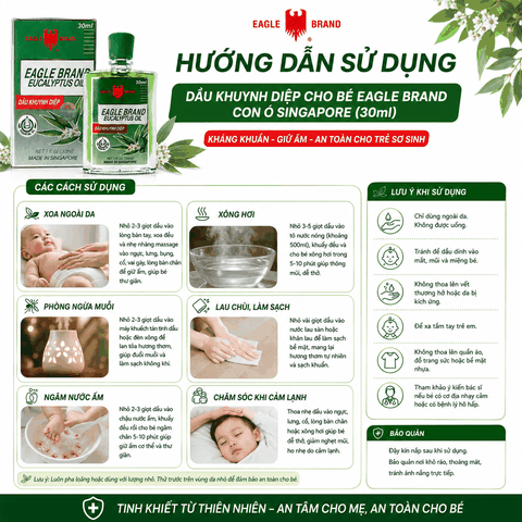 Dầu Khuynh Diệp Cho Bé Eagle Brand Con Ó Singapore (30ml) - Kháng Khuẩn, Giữ Ấm An Toàn Cho Trẻ Sơ Sinh