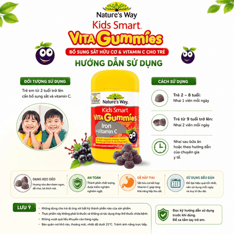 Nature’s Way Kids Smart Vita Gummies Iron + Vitamin C – Bổ sung sắt hữu cơ và vitamin C cho trẻ