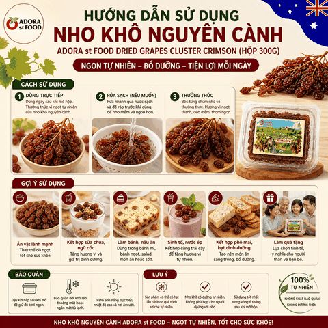 Hộp 300g Nho khô nguyên cành Adora st Food Dried Grapes Cluster Crimson