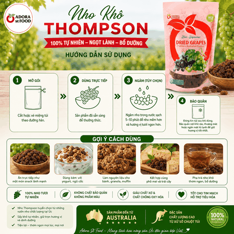 Nho khô nguyên cành Adora st Food Dried Grapes Cluster Thompson 4kg A