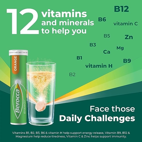Vitamin tổng hợp berocca giúp bổ sung năng lượng vị cam hộp 15 viên sủi