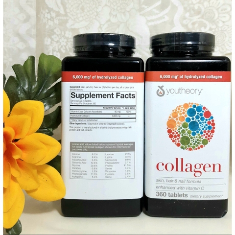 Viên uống kết hợp collagen và vitamin c youtheory  hộp 360 viên chống lão hóa, trắng sáng da, giảm nếp nhăn