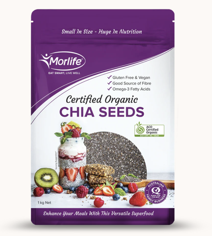 Hạt Chia Hữu Cơ Morlife Certified Organic Chia Seeds 1kg Siêu Thực Phẩm Giàu Protein, Omega-3 & Chất Xơ Hữu Cơ Tự Nhiên