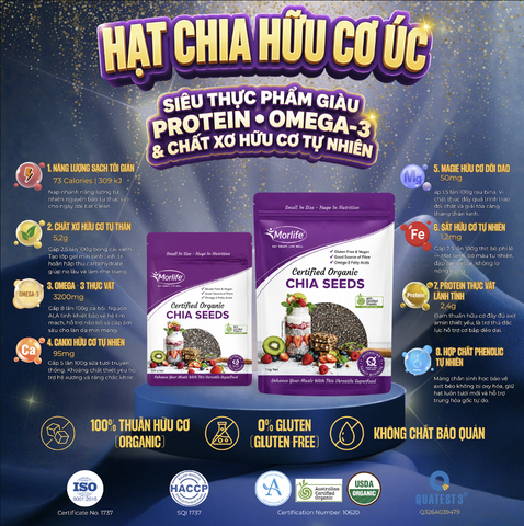 Hạt Chia Hữu Cơ Morlife Certified Organic Chia Seeds 1kg Siêu Thực Phẩm Giàu Protein, Omega-3 & Chất Xơ Hữu Cơ Tự Nhiên