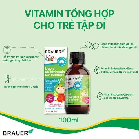 Vitamin tổng hợp cho bé từ 1 - 3 tuổi Brauer Baby Kids Liquid Multivitamin for Toddlers 100ml dạng nước 100ml