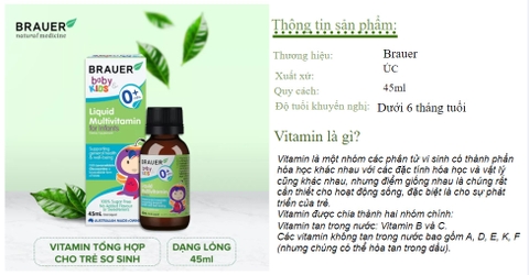 Brauer liquid multivitamin for infans 45ml cho trẻ sơ sinh 0-12 tháng tuổi