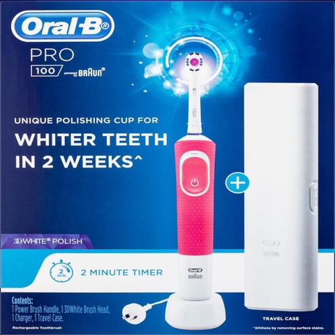 Bàn chải điện oral-b pro 100 braun 3d white giúp răng trắng sáng sau 2 tuần