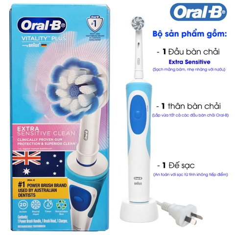 Bàn chải điện Oral B Vitality Plus Extra Sensitive Clean dịu nhẹ với nướu dành cho răng nhạy cảm